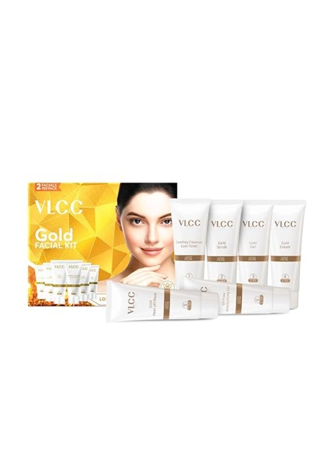 فى ال سي سي مجموعة VLCC Gold Facial Kit، بشرة مشرقة ومتألقة - 60 غرام × 2 (عبوة من 2) | دللي بشرتكِ للحصول على إشراقة متألقة | إشراقة صالون التجميل مع بهاسما الذهب عيار 24 قيراط، ومستخلصات الورد، والكركم، والصبار. - Image 3